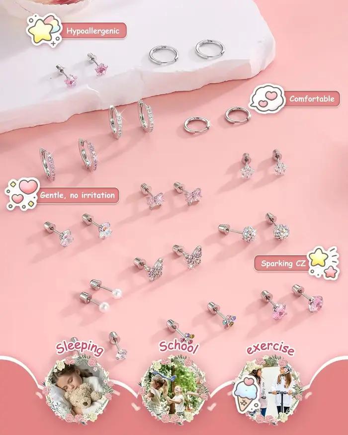 14 paires de boucles d'oreilles hypoallergéniques pour femmes