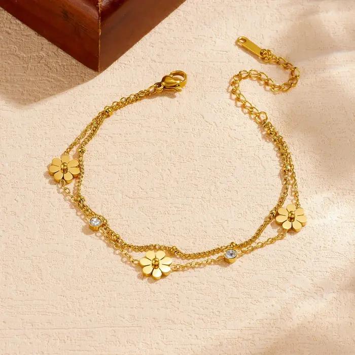 Bracelet floral en acier inoxydable doré brillant DIEYURO pour femmes mode vintage occasions spéciales
