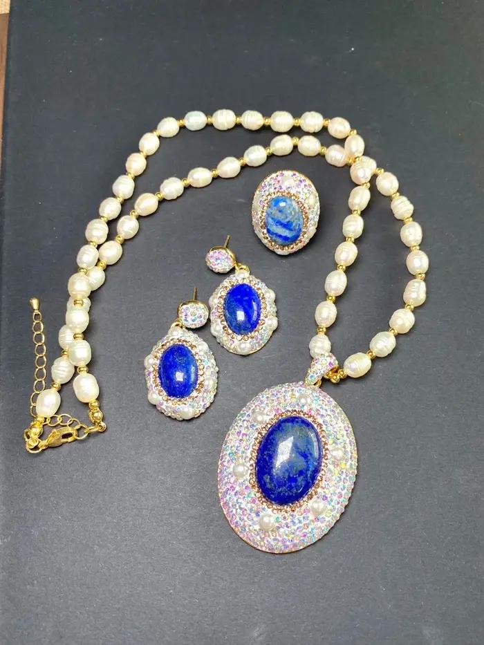 Ensemble de bijoux uniques en Lapis lazuli naturel pour femmes