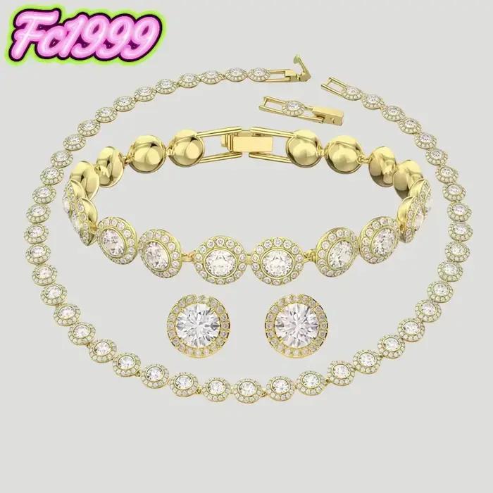 Ensemble de bijoux en argent sterling 925 serti de cristal pour femmes, collier, boucles d'oreilles, bague et bracelet, idéal pour les mariages et les occasions spéciales