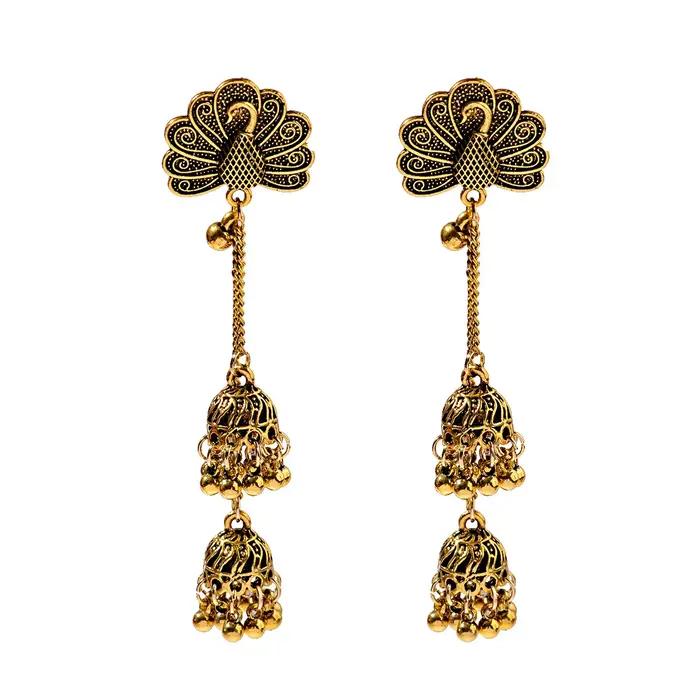 Boucles d'oreilles indiennes Jhumka pour femmes, bijoux dorés et argentés, grandes cloches, goutte,