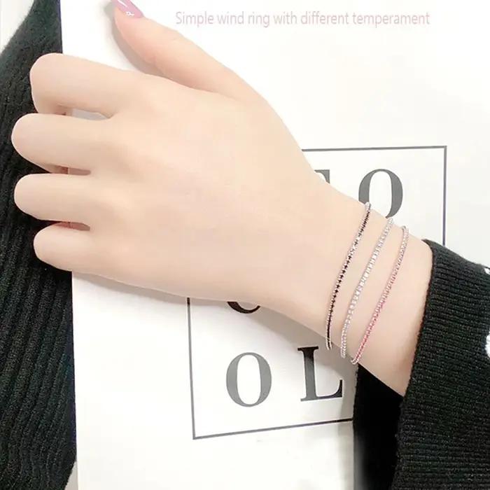 Bracelet de Tennis en argent pur pavé 1.5mm rubis/bleu LT/Turquoise/Montana/blanc/jet/rose/doré/vert couleur Zircon réel 925 bijoux