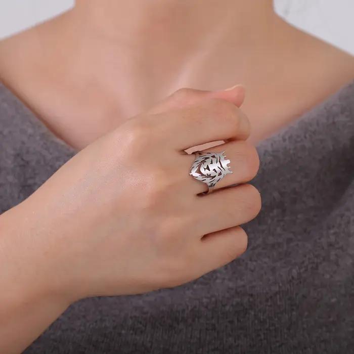 Skyrim Bague en acier inoxydable avec tête d'animal pour hommes et garçons