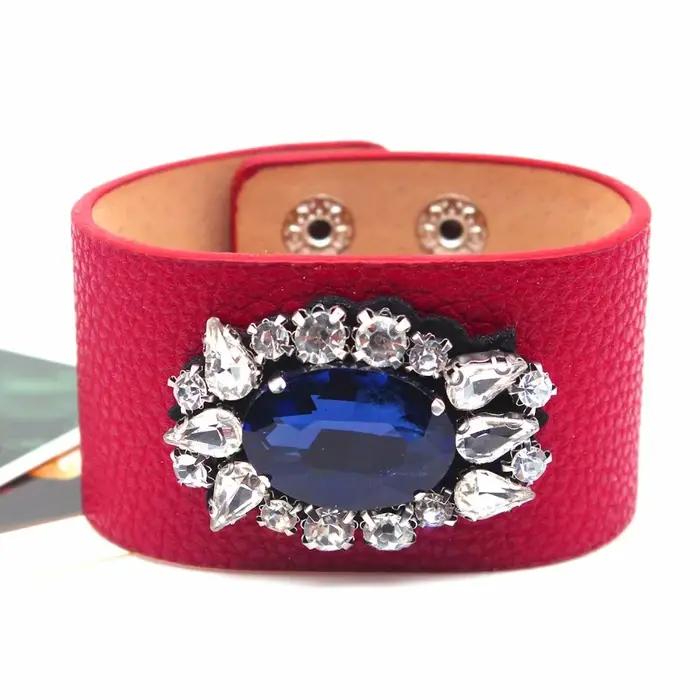 TOTABC nouveau Bracelet en cuir à breloques strass contracté et généreux bijoux de mode