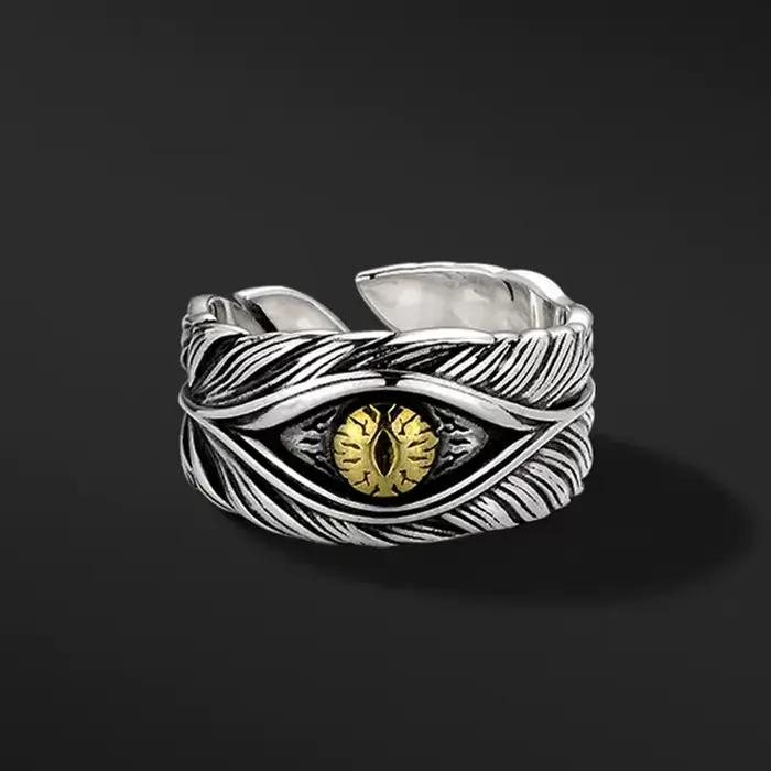 Bague rétro en plumes mauvaises œil style punk gothique rock hip hop bijou fait à la main accessoire pour motards cadeau unisexe occaions sorties nocturnes concerts
