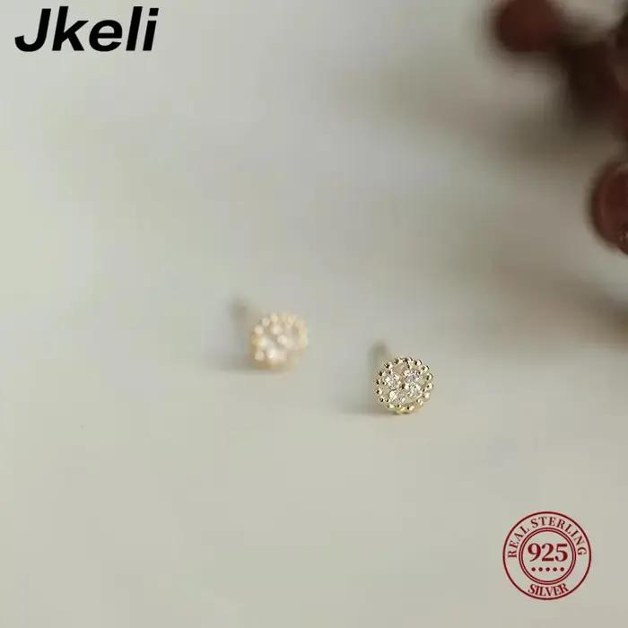 Jkeli Mini boucles d'oreilles en argent Sterling S925 plaqué or 14 carats bord de haricot croix fleur ornée disque rond bijoux de mode