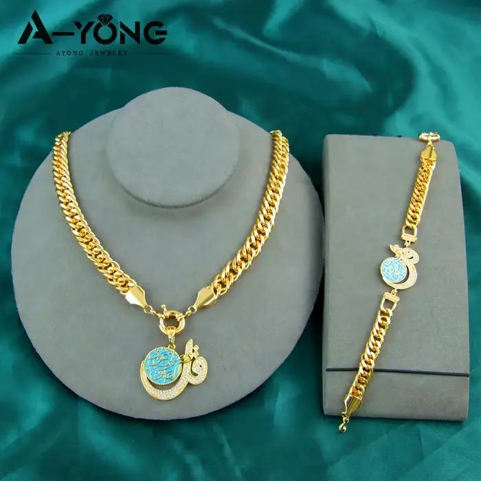 Ensemble de bijoux amulette islamique arabe plaqué or 21 carats