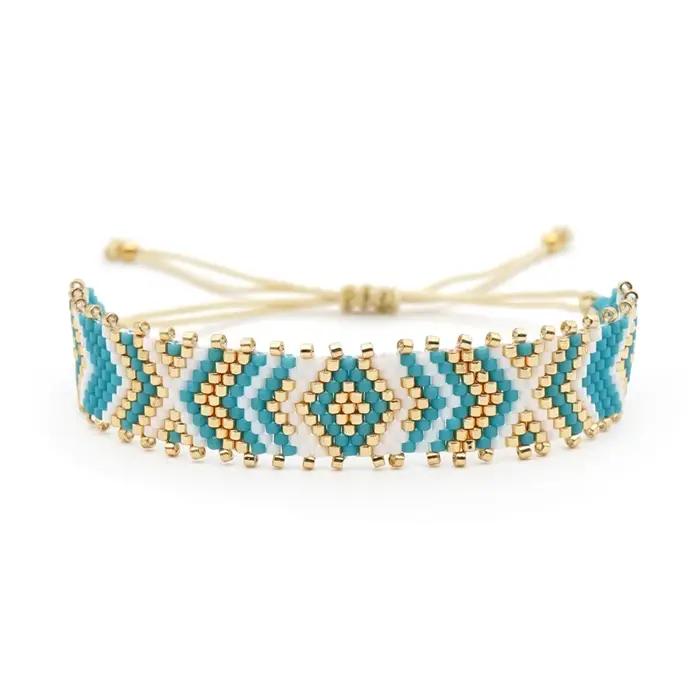 Bracelet en perles de riz bohème, réglable, cœur, géométrie polyvalente, mélange de couleurs, tissag