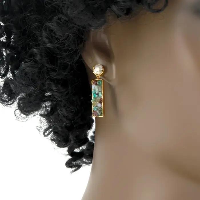 Boucles d'oreilles IVOG en laiton et pierre semi-précieuse style bohème chic pour femmes, bijoux de mode pour occasions spéciales et quotidien