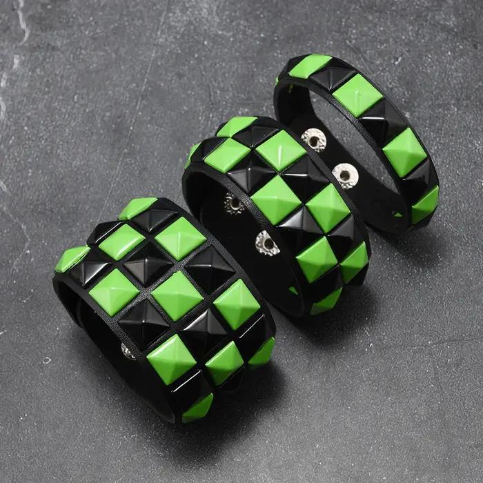3 pièces/ensemble mode Rivets contrastés poignet en cuir amitié grand Bracelet large pour homme femme boucle Vintage Punk bijoux