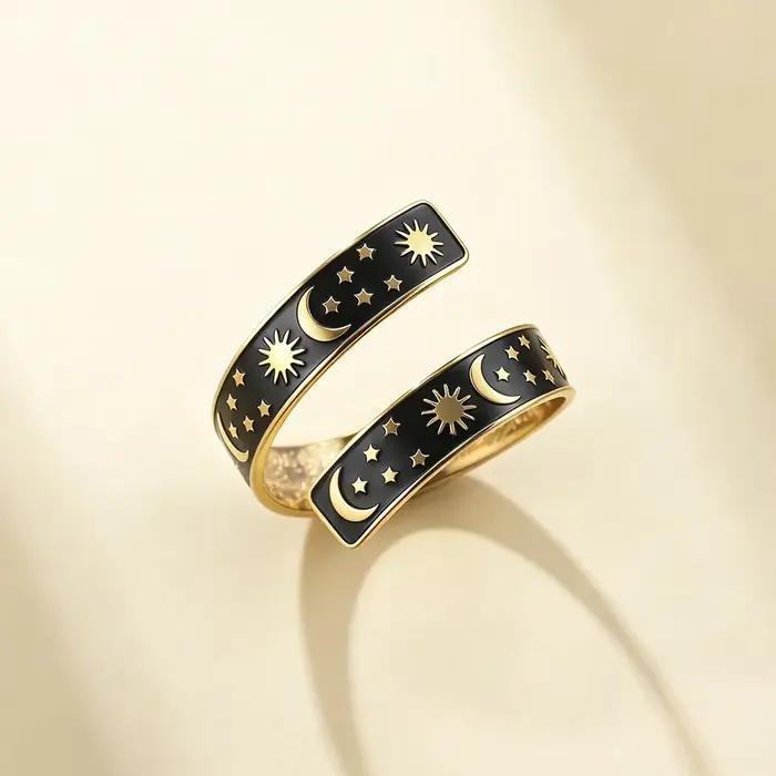 Bague ouverte Skyrim Soleil Lune Étoile pour femmes et hommes