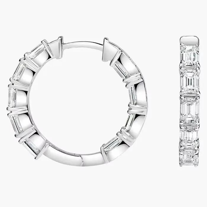 OXTAO Boucles d'oreilles créoles en moissanite brillante 3x2mm taille émeraude D VVS1 pour femme, bi
