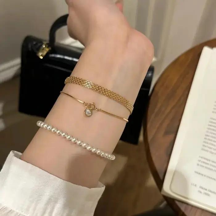 Bracelets en acier inoxydable plaqué or 18 carats pour femmes