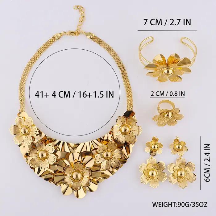 Indien dubaï luxe 24k plaqué or boucles d'oreilles collier bague bracelet ensemble de bijoux pour les femmes amérique