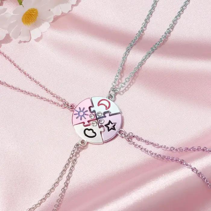 4 pièces/ensemble couleur couture étoiles lune soleil nuages meilleur ami collier BFF amitié bijoux cadeaux pour les filles
