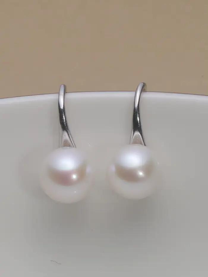 Boucles d'oreilles en argent sterling 925 avec perle d'eau douce naturelle ronde pour femmes, bijoux élégants et sophistiqués pour soirées et occasions spéciales
