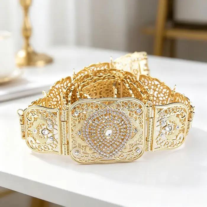 Chaîne de taille dorée pour femme, style marocain, avec strass et filigrane ajouré, pour caftan algé