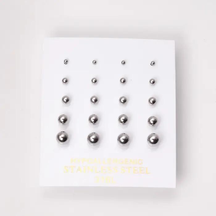 ASONSTEEL 10 paires/carte boule en acier boucle d'oreille en acier inoxydable mode boucles d'oreille