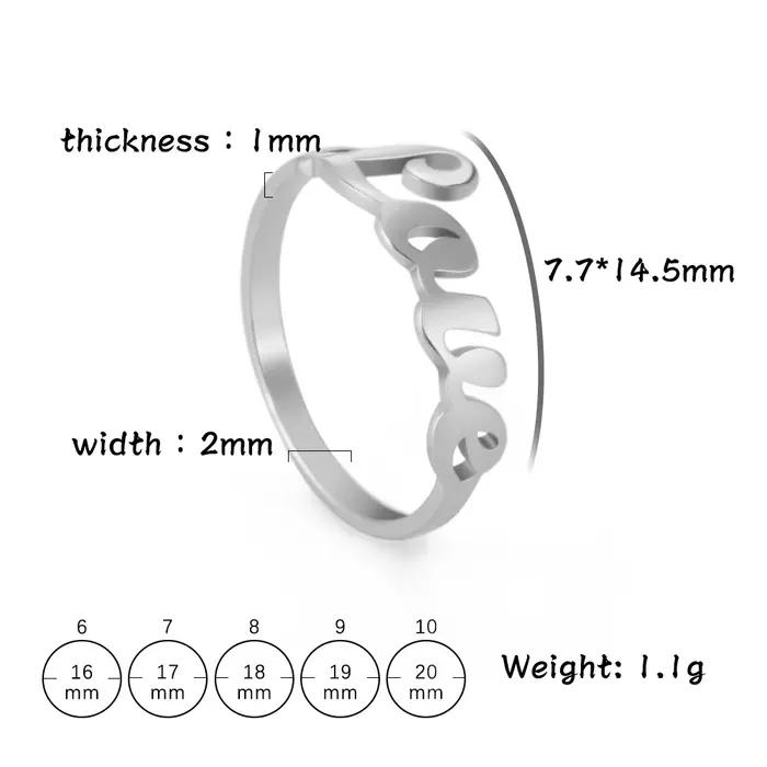 Bague d'amour simple et romantique pour femmes, anneaux de doigt géométriques creux avec alphabet, b