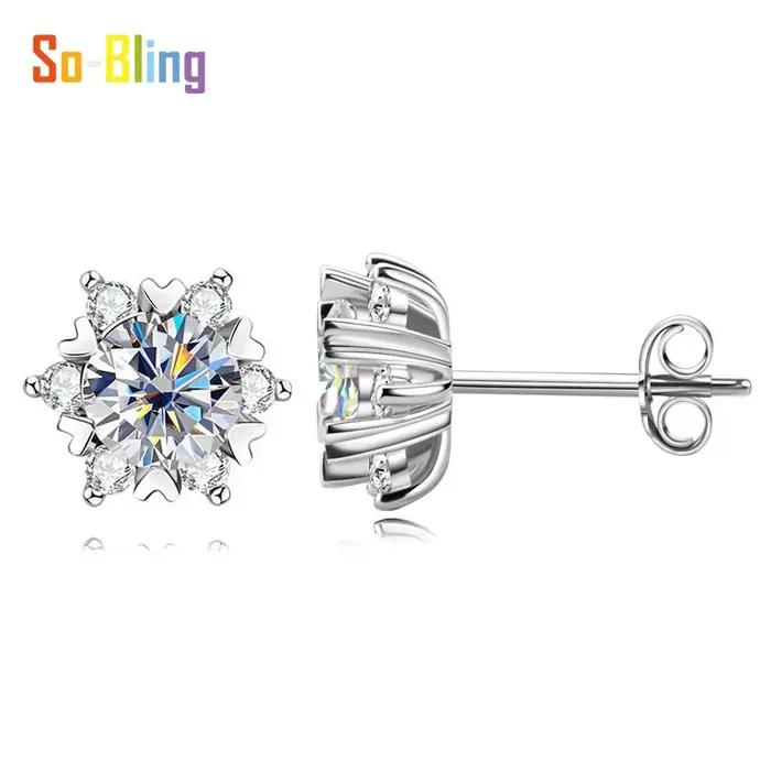 So-Bling 925 boucles d'oreilles en argent Sterling pour femmes élégant Fine Zircon boucle d'oreille mariée mariage fiançailles à la mode flocon de neige bijoux