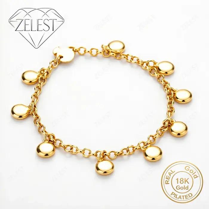 Bracelet rond simple et exquis en argent sterling 925 plaqué or 18 carats, 8 pouces, pour femmes, ac
