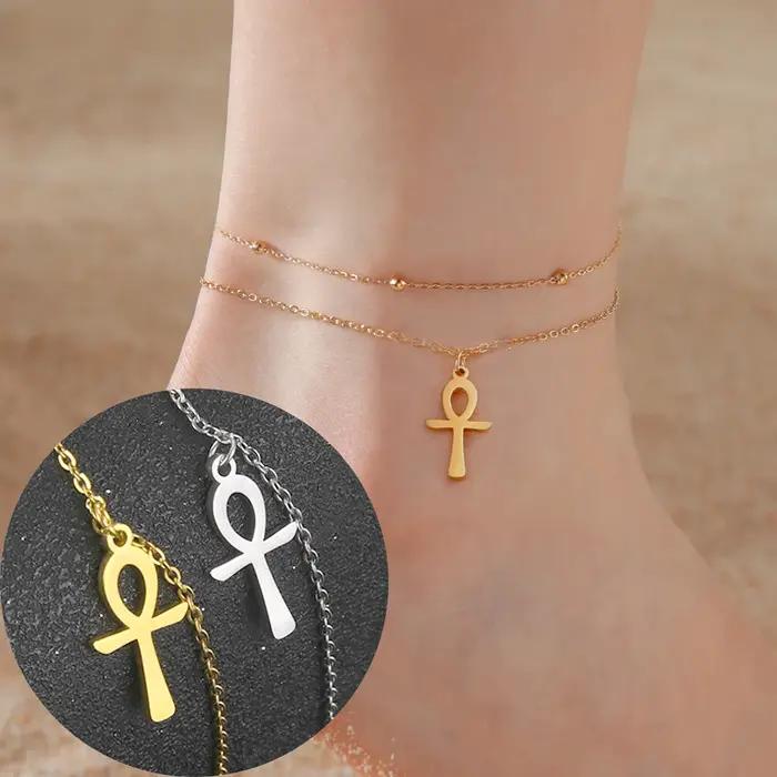 Dawapara Ankh croix Bracelet de cheville religieux égyptien clé de vie