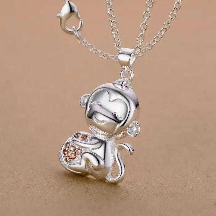 Collier en argent sterling 925 avec pendentif singe