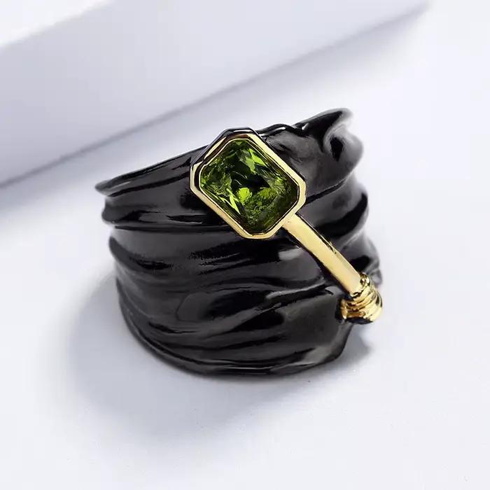 Bague en topaze incrustée bicolore, argent 925, conception spéciale, or noir, fiançailles, fête de mariage, bague pour travailleurs, vente en gros, offre spéciale