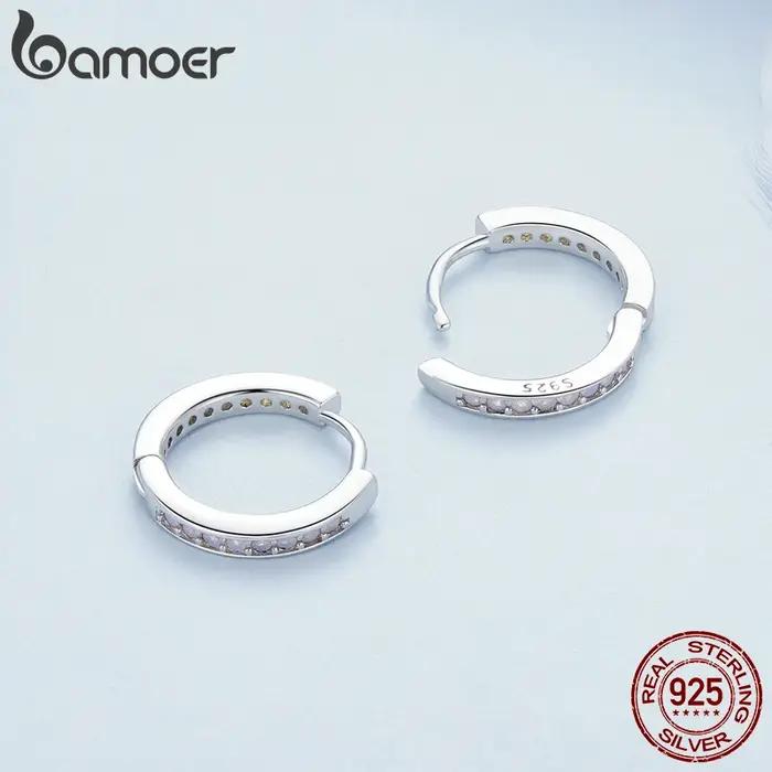 Bamoer-Boucles d'oreilles rondes classiques en argent regardé 925 pour femmes et filles