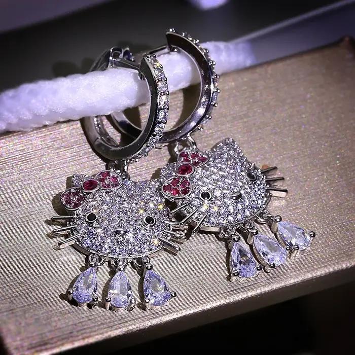 Boucles d'oreilles chaton micro-incrustées arc pompons mignon bijoux quotidiens pour filles occasions spéciales confortable étincelant nouveau 2022
