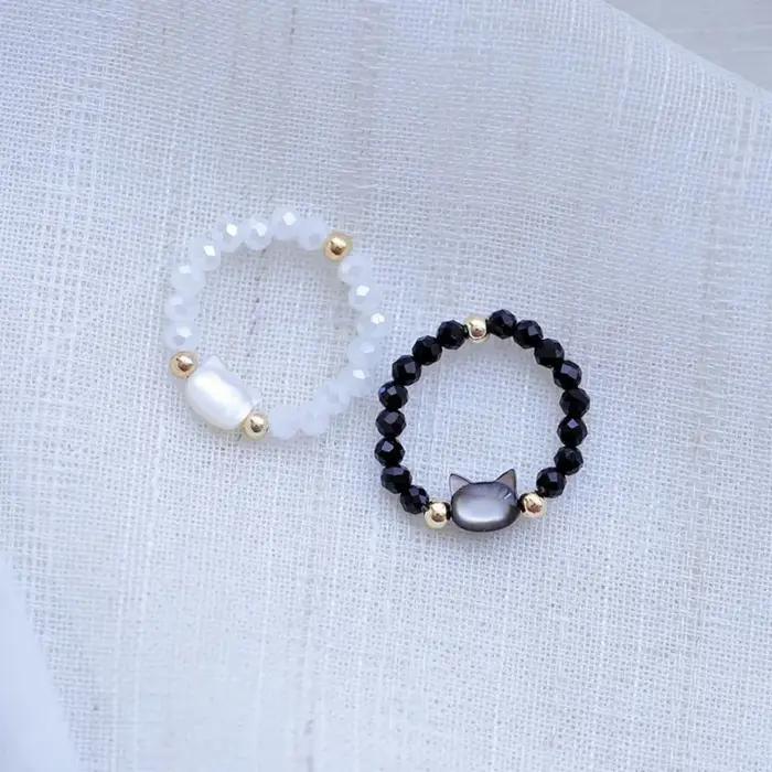 Bague chat noir et blanc mignon pour hommes et femmes