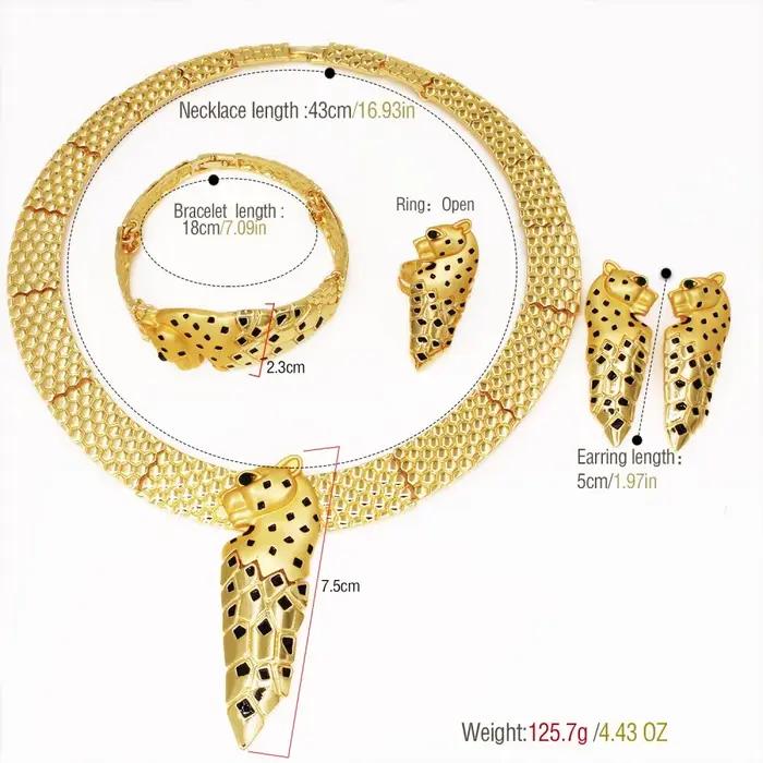 Ensemble de bijoux plaqué rhodium design léopard africain chic collier bracelet boucle d'oreille annelé pour femmes occasions spéciales