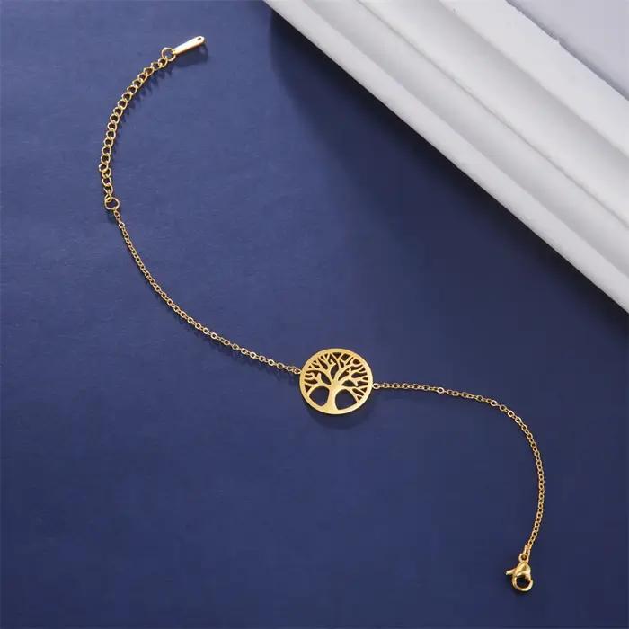 Bracelet Arbre de Vie Plaqué Or Acier Inoxydable Bijoux Luxe Femme Occasions Spéciales Croissance Vitalité Nature