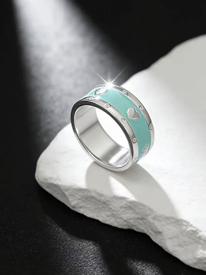 1 bague minimaliste en argent plaqué s925 avec cœur bleu émaillé