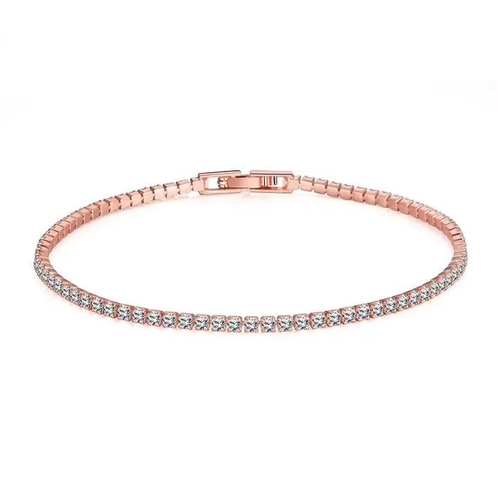 Bijoux en argent 925 or Rose, Bracelet de Tennis 16-18cm, zircone 2mm, cadeau d'anniversaire, Bracel