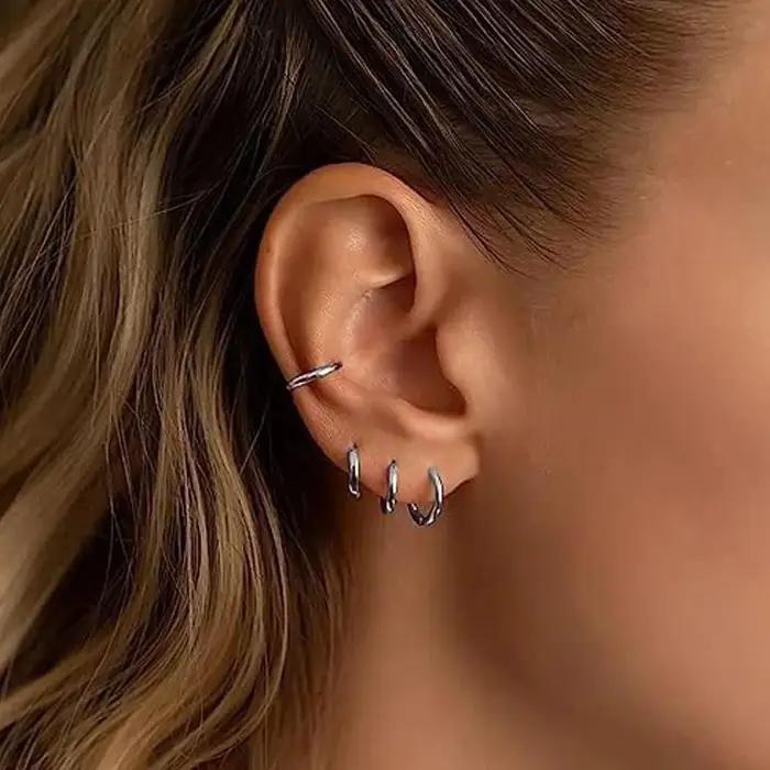 4 paires de boucles d'oreilles Huggie cerceau pour femmes en acier inoxydable hommes