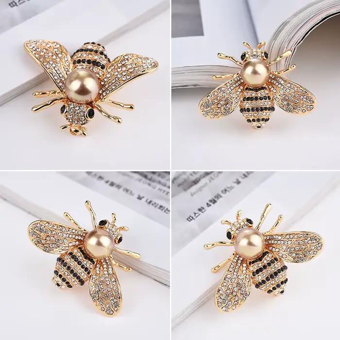 Broche de la série Insectes, délicate broche petite abeille, bijou en strass de cristal