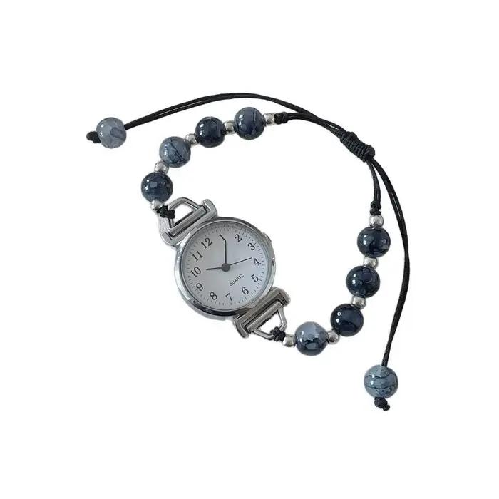 Mode Bracelet perlé montre Bracelet réglable pendentif montre à Quartz montre-Bracelet femmes filles