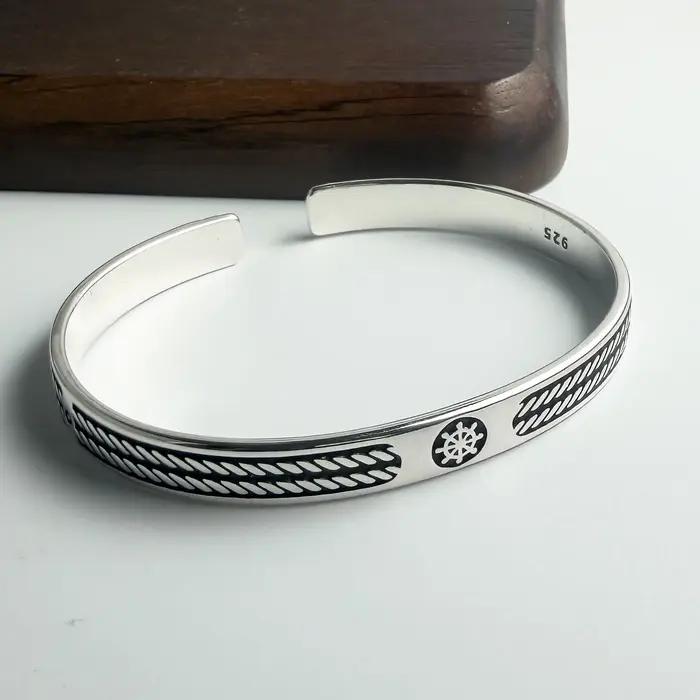 Bracelet rétro 100% argent massif 925 pour femmes et hommes