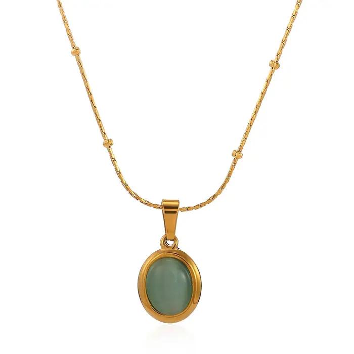 Collier Vintage en pierre marron élégant pour femmes, bijou de fête en acier inoxydable, cadeau pour occasions spéciales comme anniversaire, mariage, fiançailles