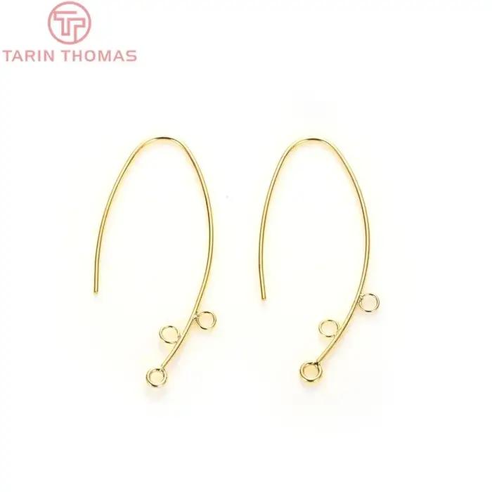 (2684) 6 pièces 15x33MM Anneaux d'oreilles en laiton plaqué or 24K avec 3 trous de suspension