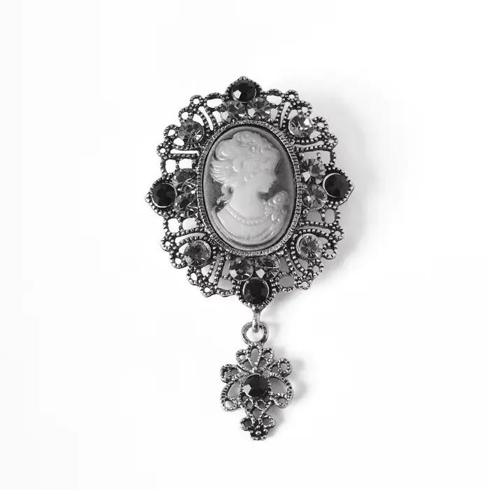 Broches Vintage camée en strass cristal victorien pour femmes, tête de beauté camée de reine, accessoire pour vêtements