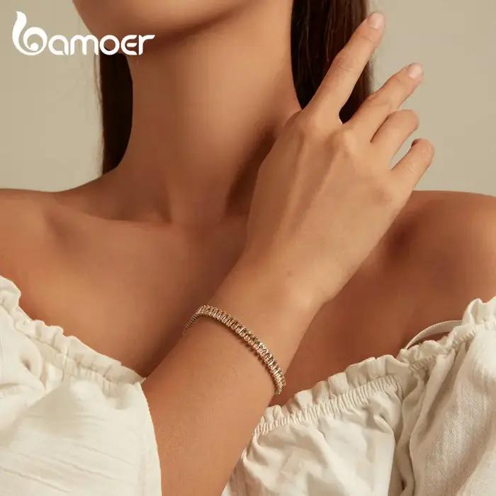 Bamoer – Bracelet carré brillant en Zircon pour femmes
