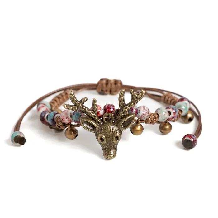 Bracelet réglable en céramique avec tête de cerf craquelée pour femme
