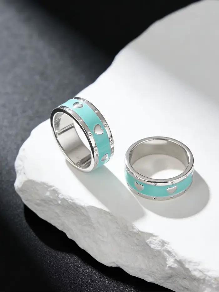 1 bague minimaliste en argent plaqué s925 avec cœur bleu émaillé