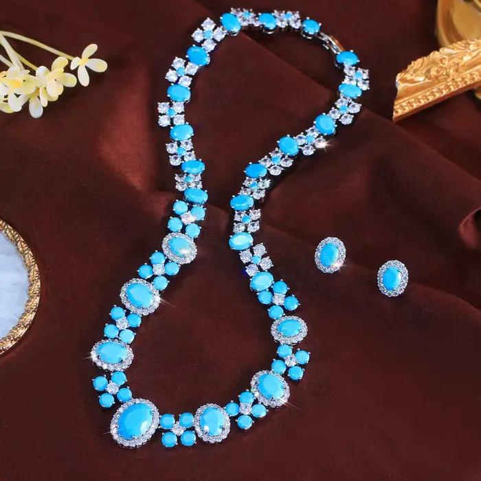 Ensemble de bijoux de mariée en turquoise ovale bleu clair brillant pour femmes occasions spéciales /* Add your CSS styling here */