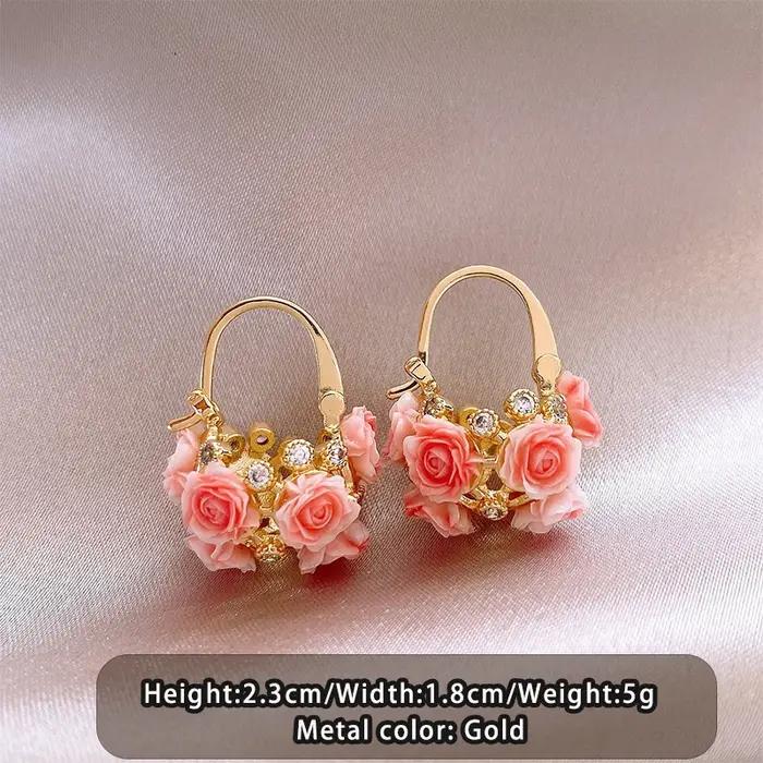 Boucles d'oreilles en pétales de fleurs roses pour femmes