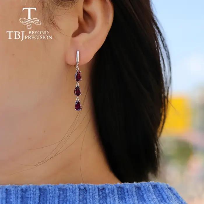 Boucles d'oreilles en argent sterling 925 serties de rhodolite brésilienne pour femmes occasions de gala élégantes