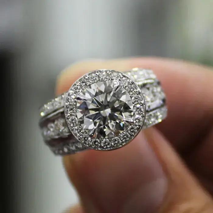 Bagues de mariage rondes simples pour femmes, argent 100%, zircone cubique, pierre blanche, bague de fiançailles, Bijoux pour femmes, 925