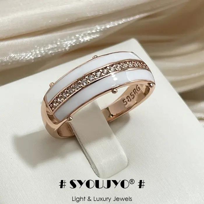 Bague en or rose 585 sertie de zircon naturel pour femmes, alliance de mariage élégante et durable pour occasions spéciales